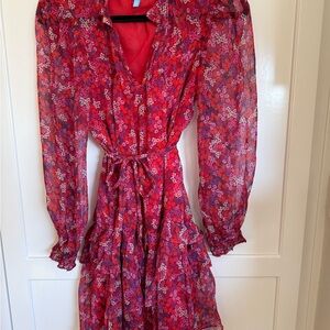 DRAPER JAMES Pink/Red Floral Long Sleeve Dress